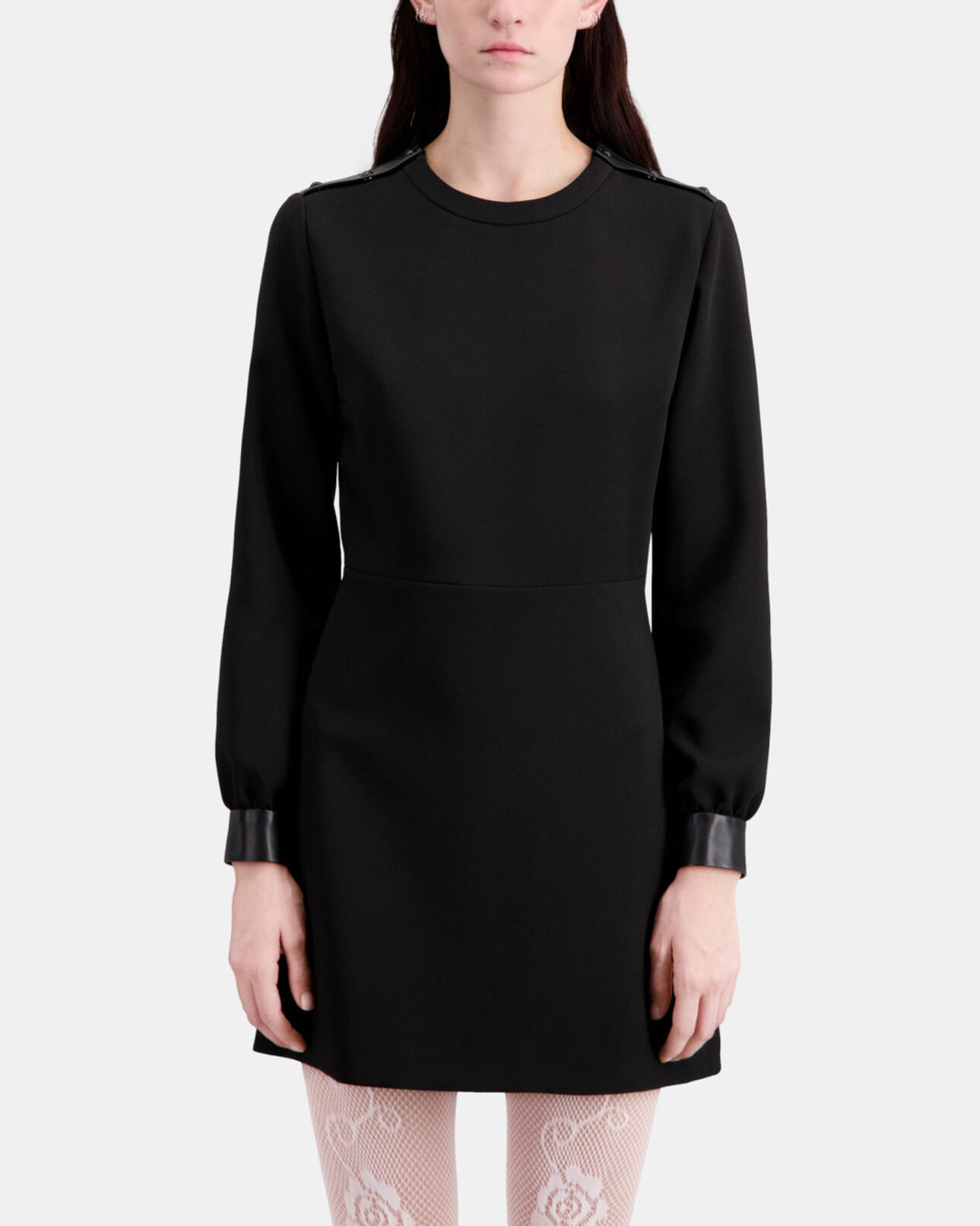 The Kooples DAMEN BLACK kurzes kreppkleid mit lederdetails