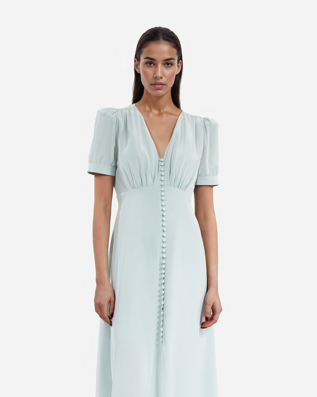 The Kooples FEMME BLUE/GREEN robe longue avec boutonnage en soie bleue