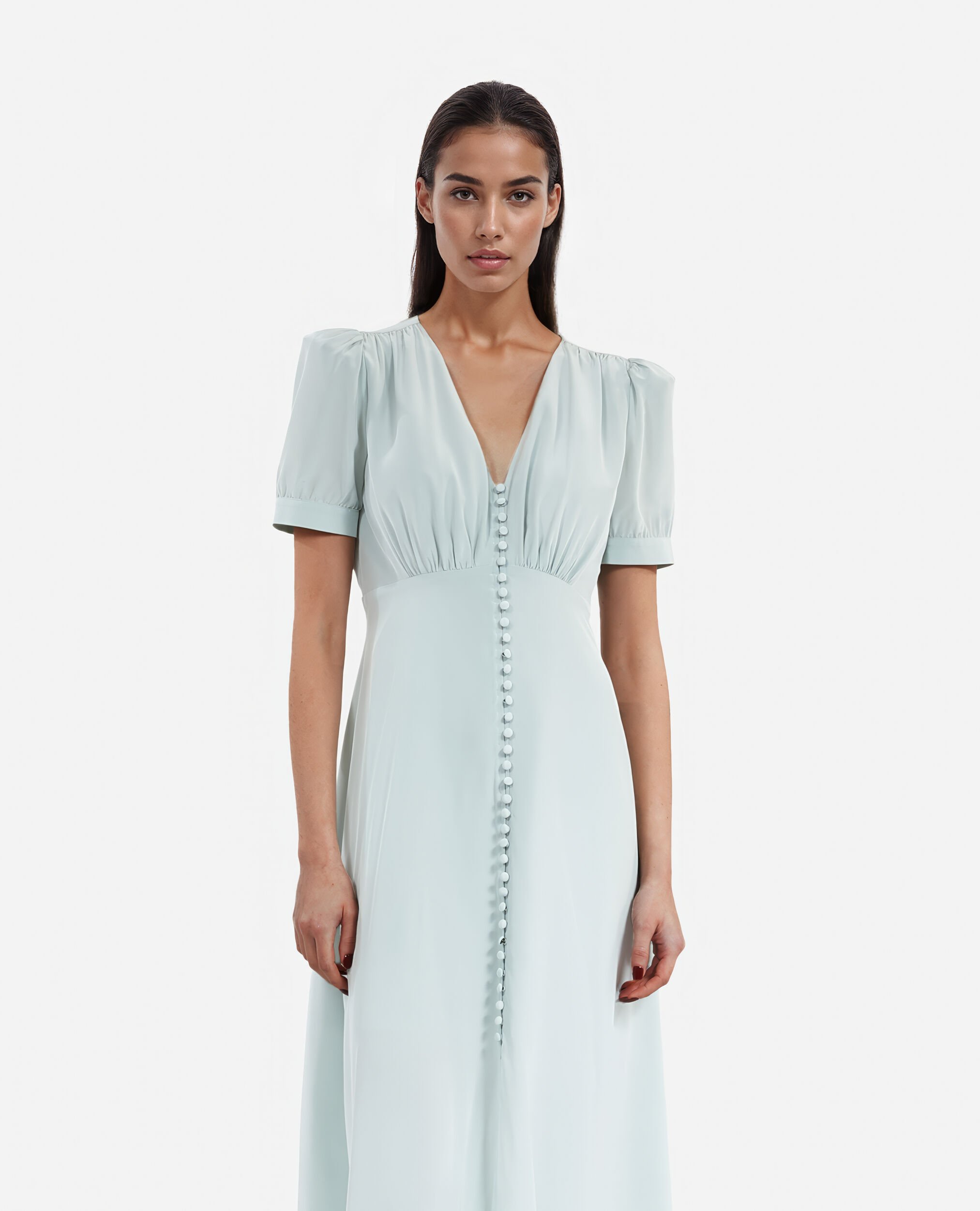 Long dress with blue silk buttoning, BLUE/GREEN, hi-res image number null