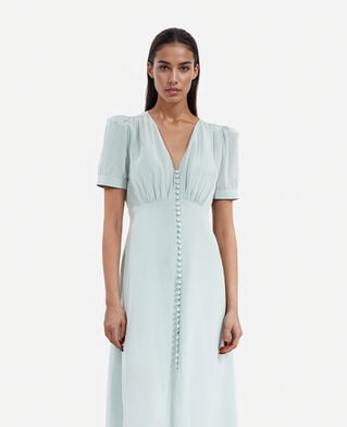 The Kooples WOMEN BLUE/GREEN long dress with blue silk buttoning