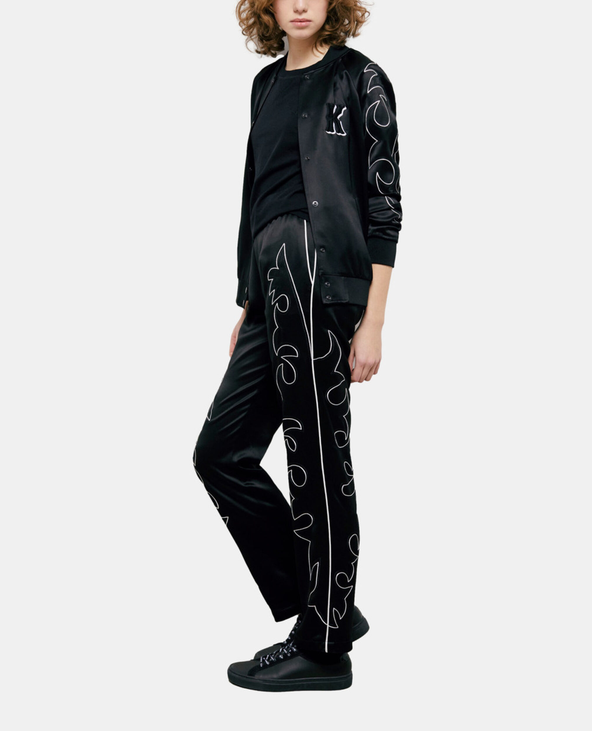 Black Teddy jacket with Western-style embroidery, BLACK, hi-res image number null
