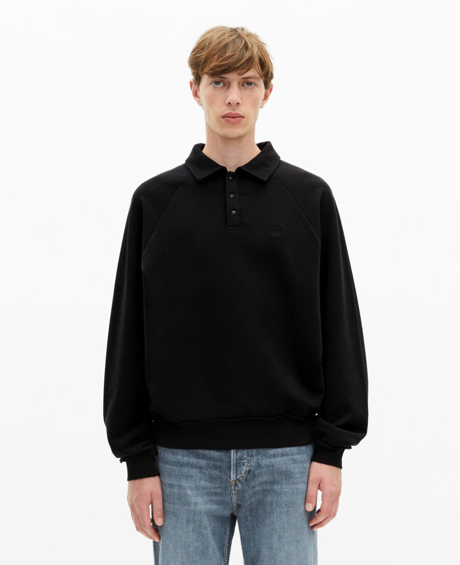 The Kooples HOMME BLACK WASHED sweatshirt col polo noir