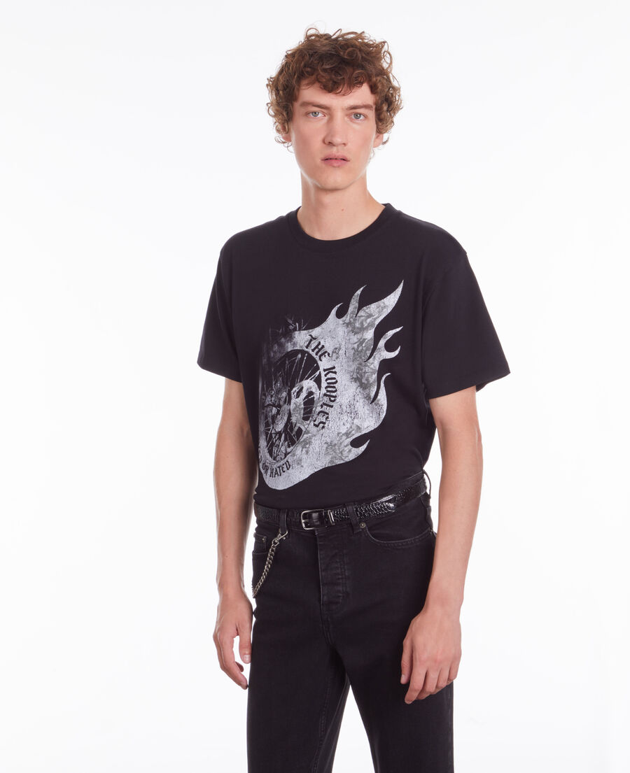 더 쿠플스 The Kooples T-shirt noir avec serigraphie Flaming wheel,BLACK