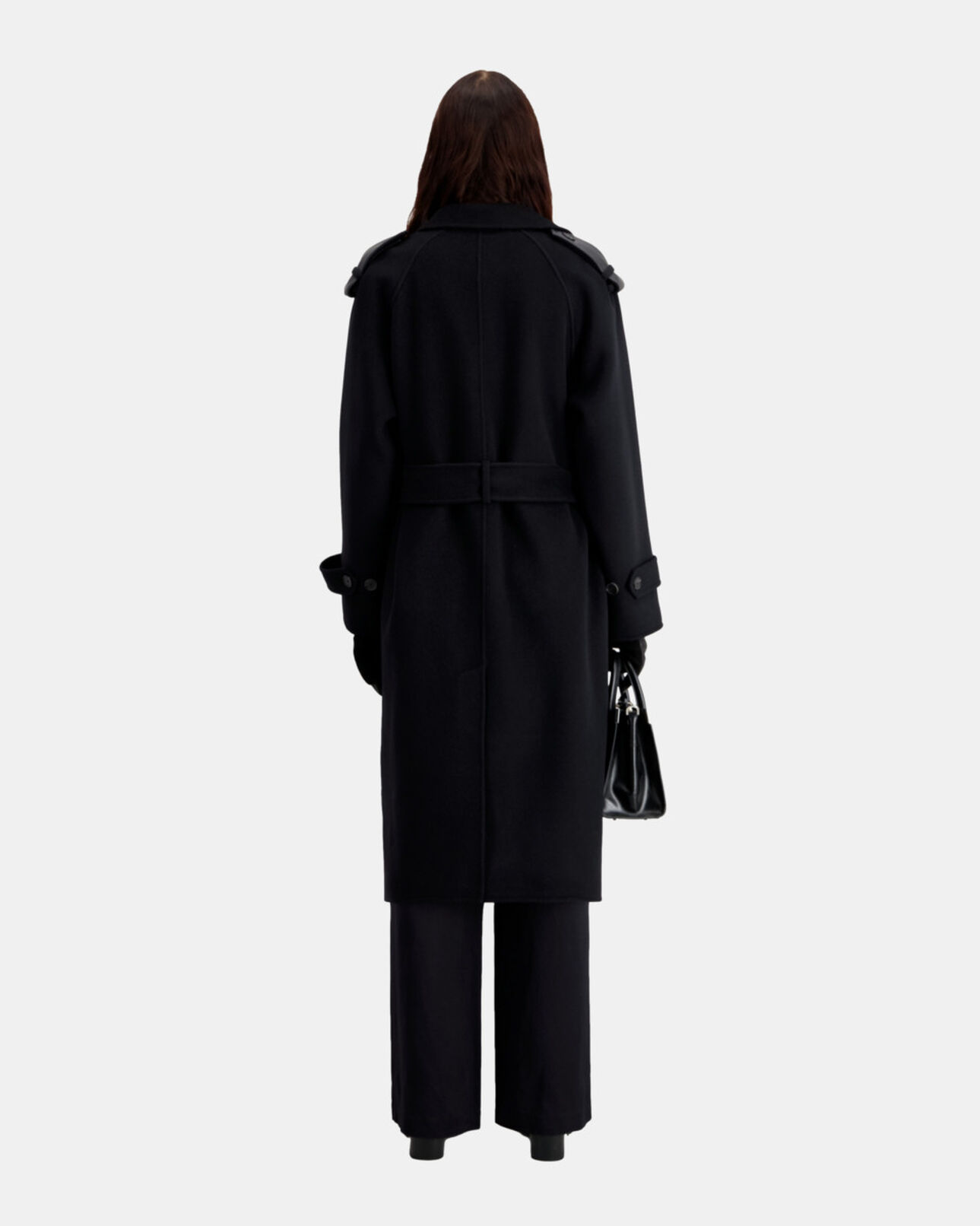 The Kooples FEMME BLACK manteau long noir en laine mélangée