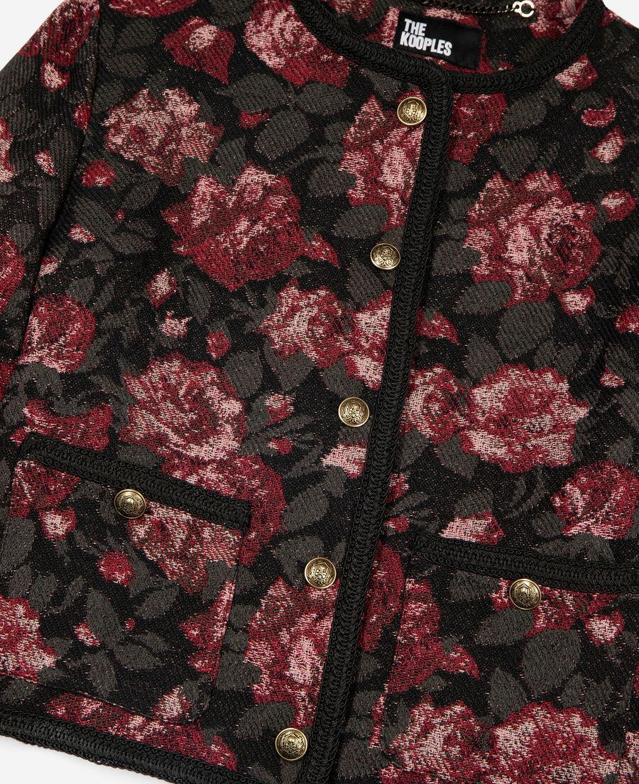 The Kooples FEMME BLACK - RED blouson en jacquard roses bordeaux