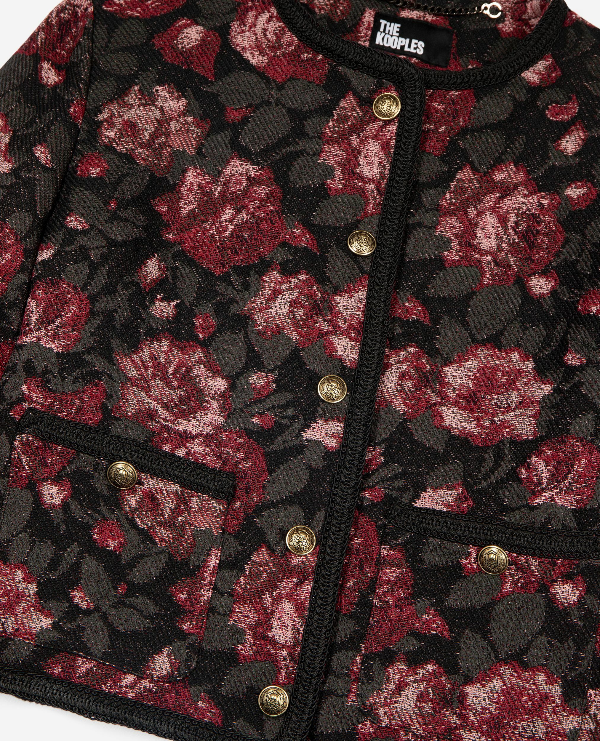 Blouson en jacquard roses bordeaux, BLACK - RED, hi-res image number null