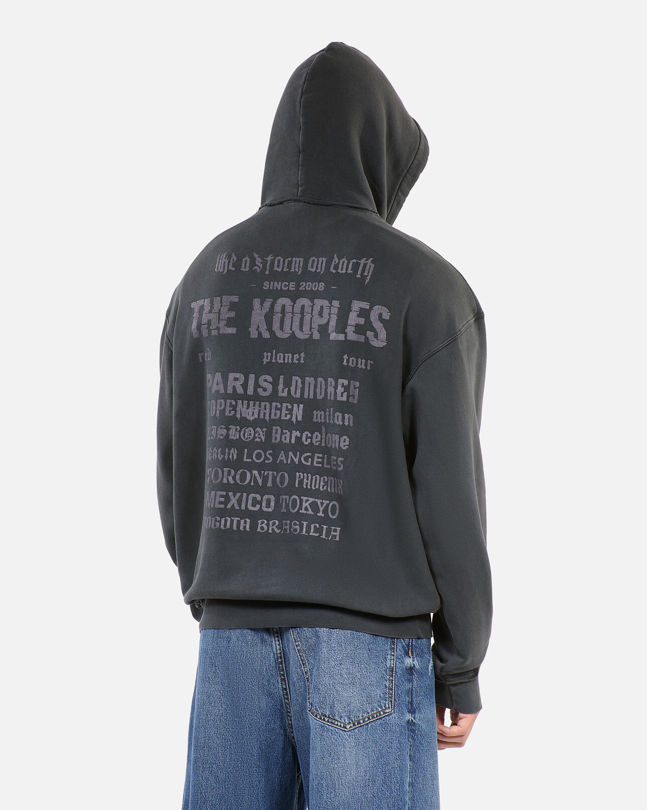 The Kooples H BLACK WASHED black hoodie with serigraphy
