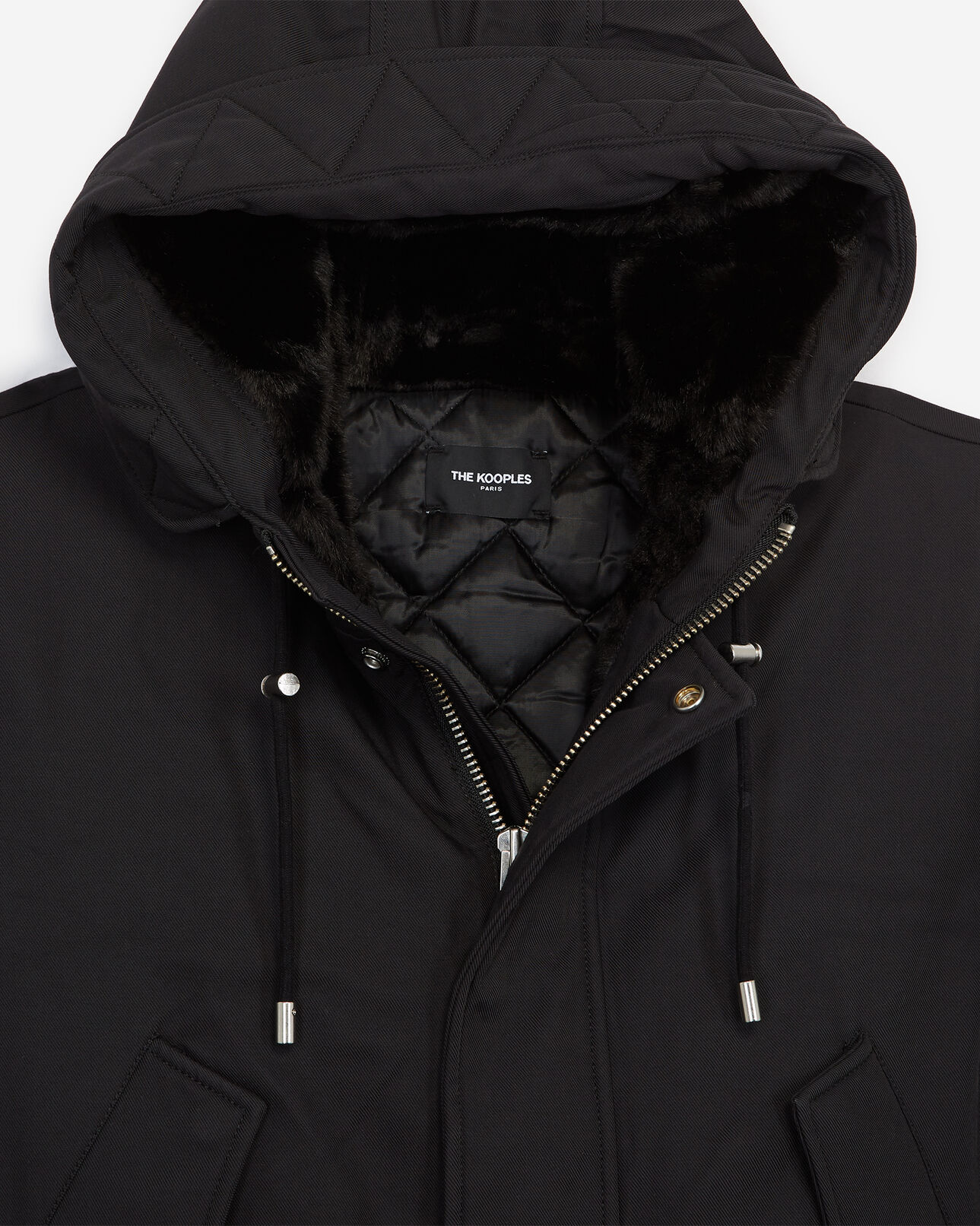 The Kooples HOMME BLACK parka longue noire à capuche polaire