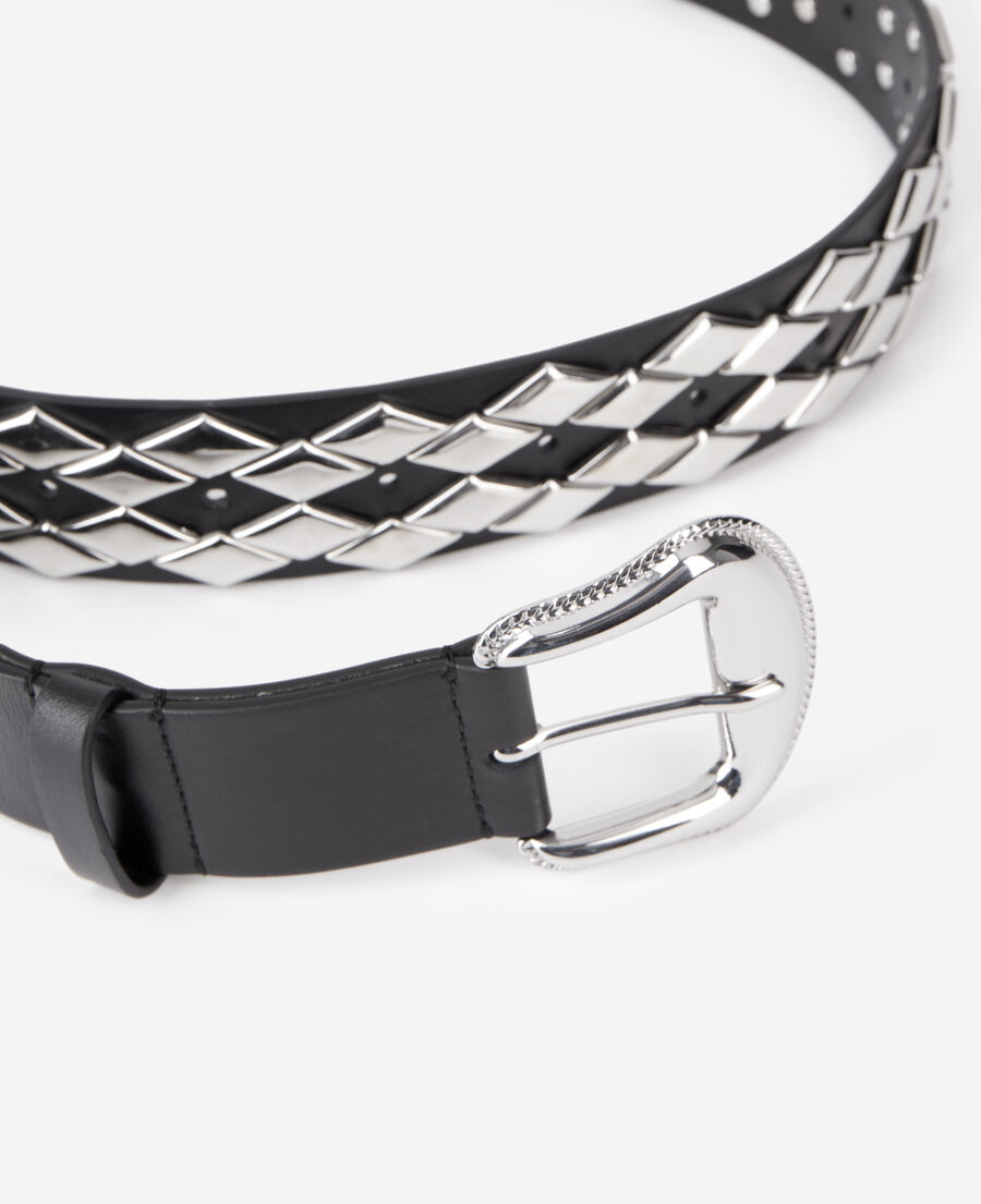 The Kooples F BLACK black leather belt with studs