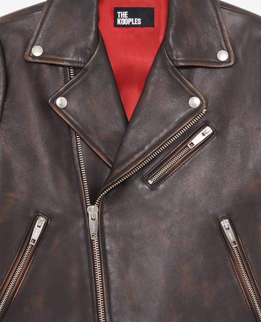 The Kooples WOMEN BROWN brown leather biker jacket