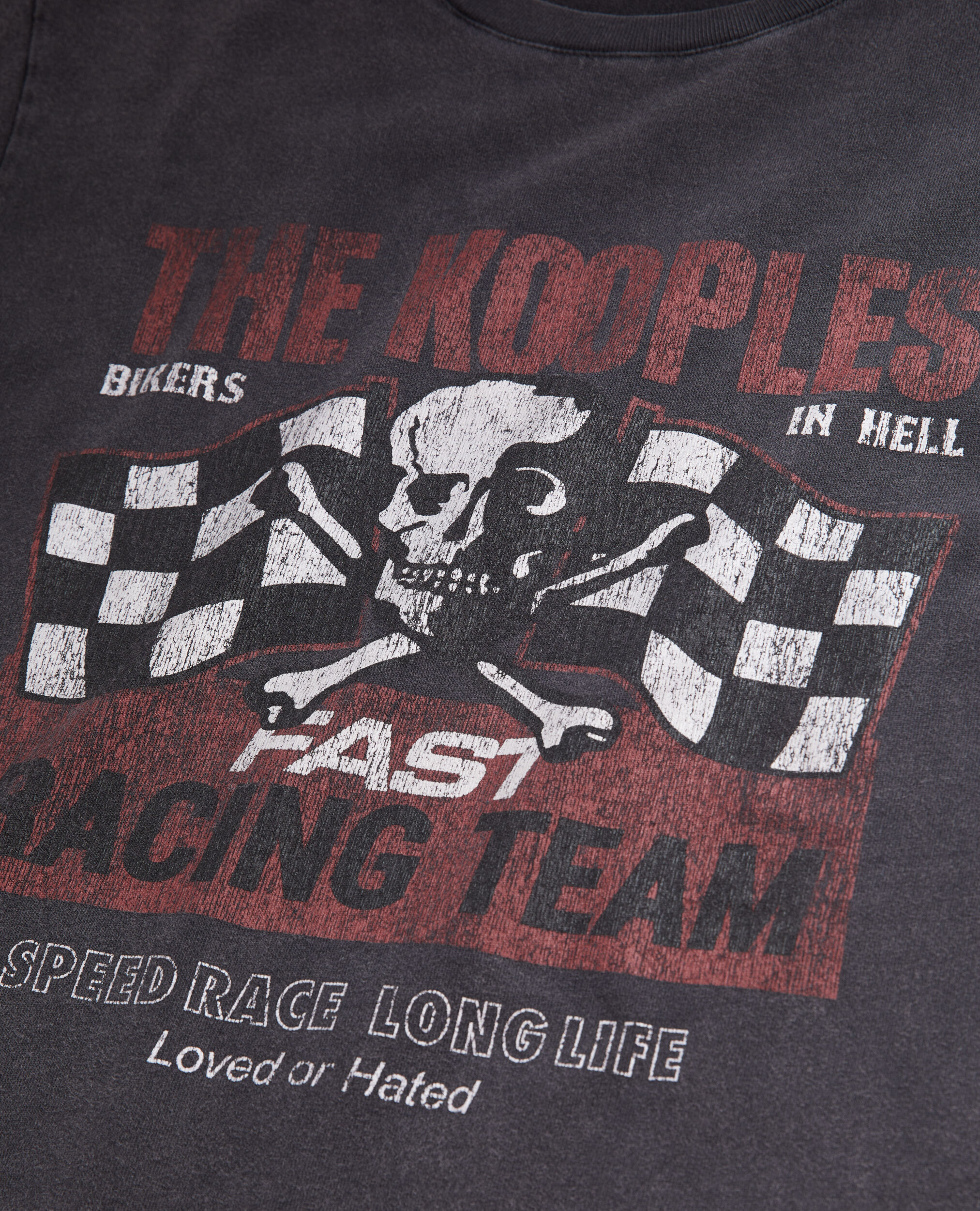 Women's black t-shirt with racing skull serigraphy, BLACK WASHED, hi-res image number null