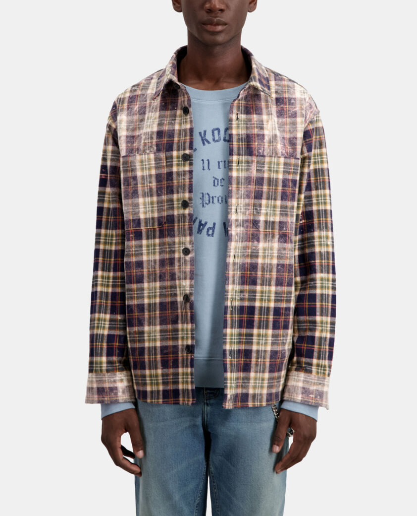 The Kooples HOMME MIDDLE GREY ECRU chemise à carreaux bleus et beige