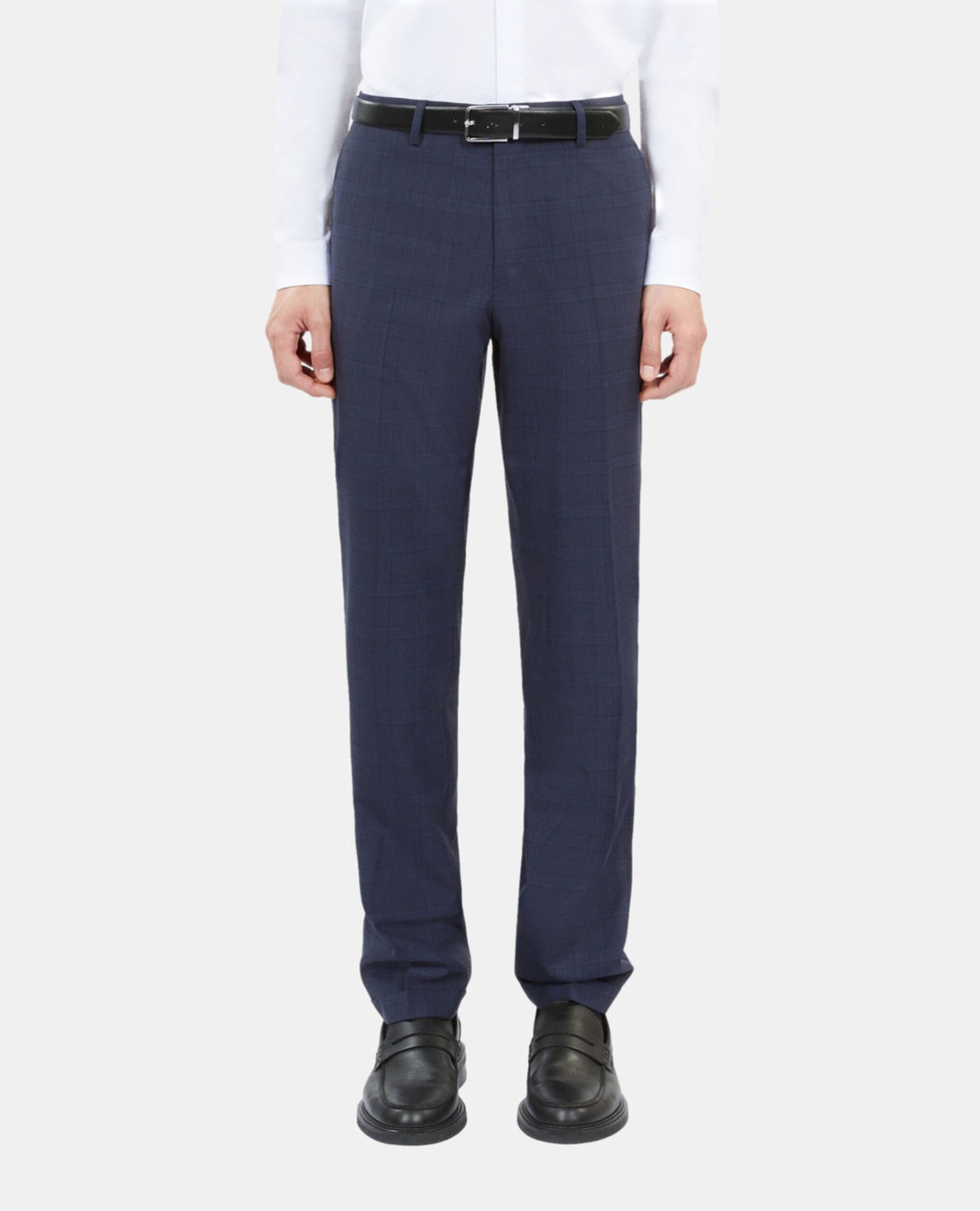 Navy blue Prince of Wales wool suit trousers, NAVY, hi-res image number null