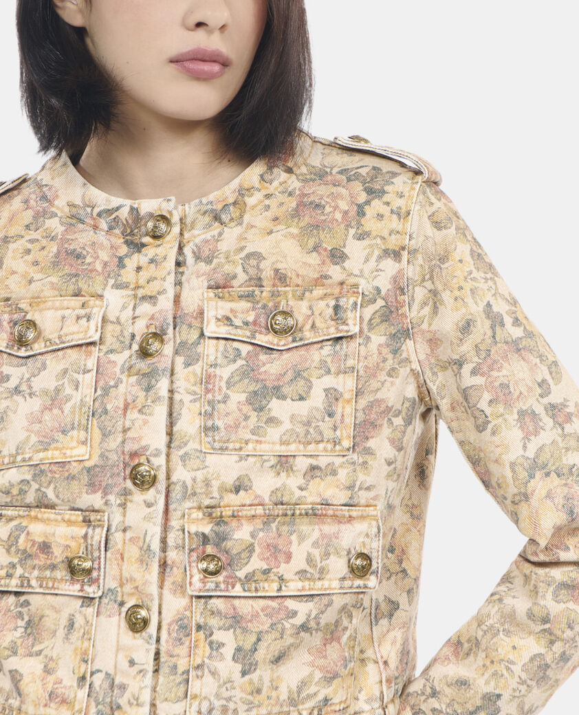 The Kooples DAMEN BEIGE LINEN jacke mit blumendruck