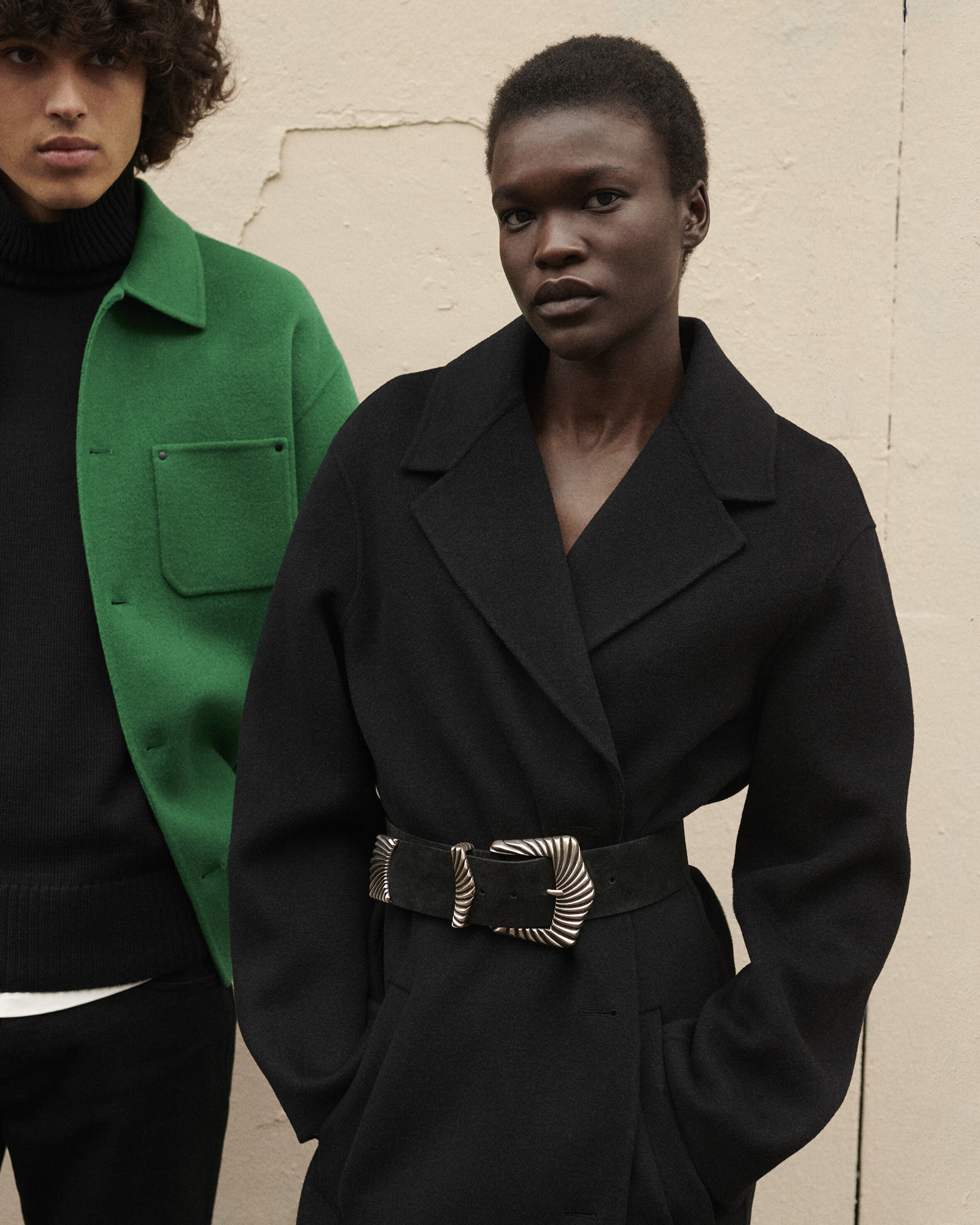 Double faced button up black wool coat The Kooples