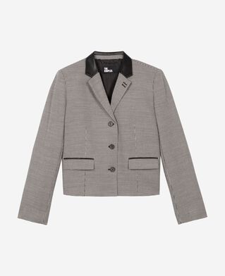The Kooples WOMEN BLACK GREY short black and white houndstooth tailored jacket