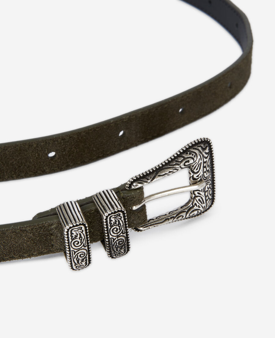 thin khaki suede leather belt