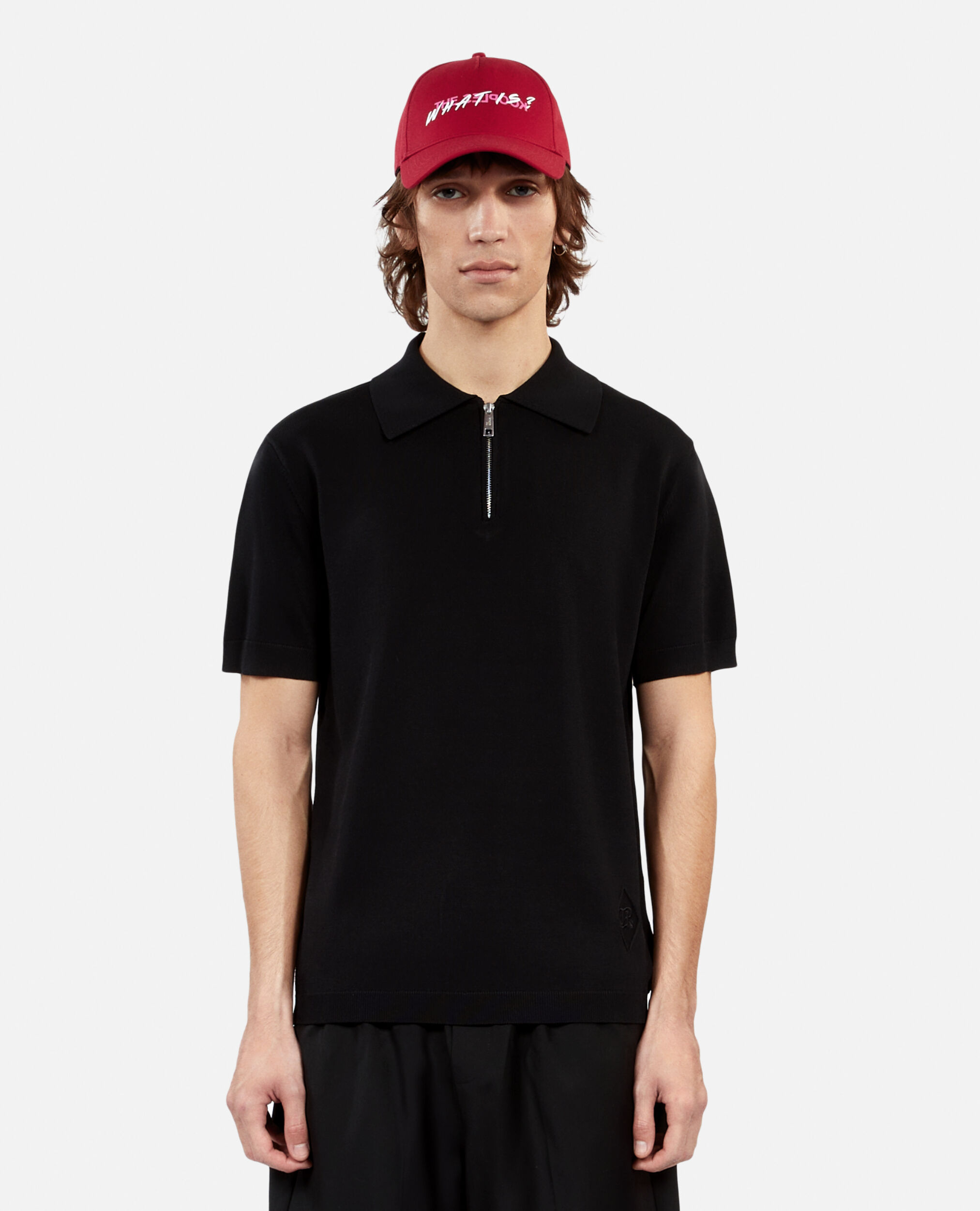 Black knitted polo t-shirt, BLACK, hi-res image number null