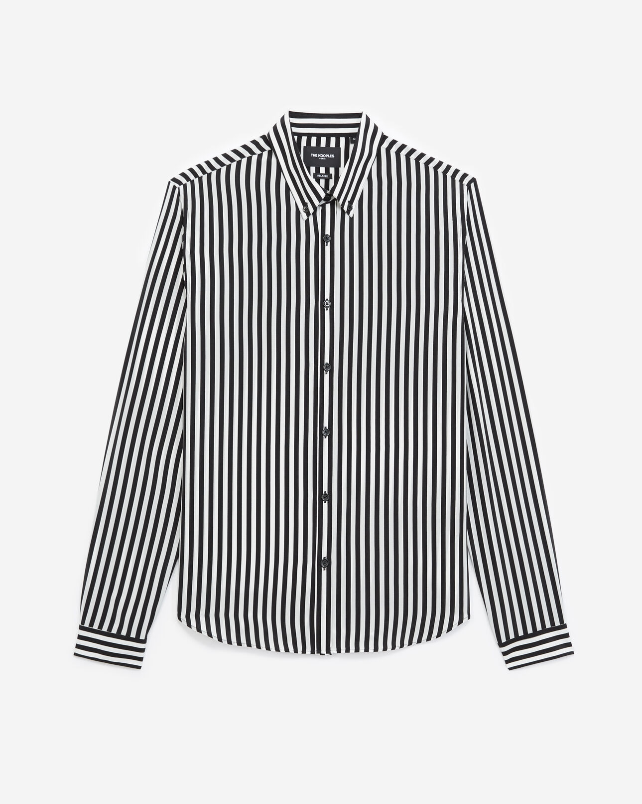 The Kooples HOMME BLACK WHITE chemise soie noire et blanche à rayures