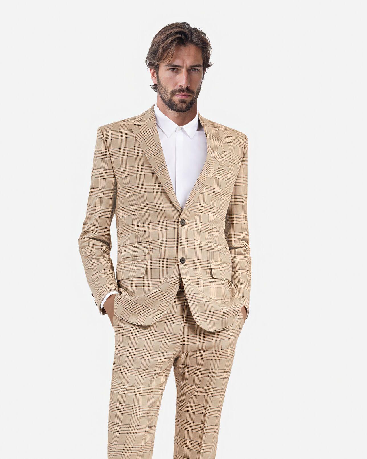 The Kooples MEN BEIGE-BROWN prince of wales beige suit jacket
