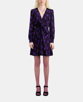 The Kooples WOMEN BLACK /LIGHT PINK / BLUE short printed dress with draping