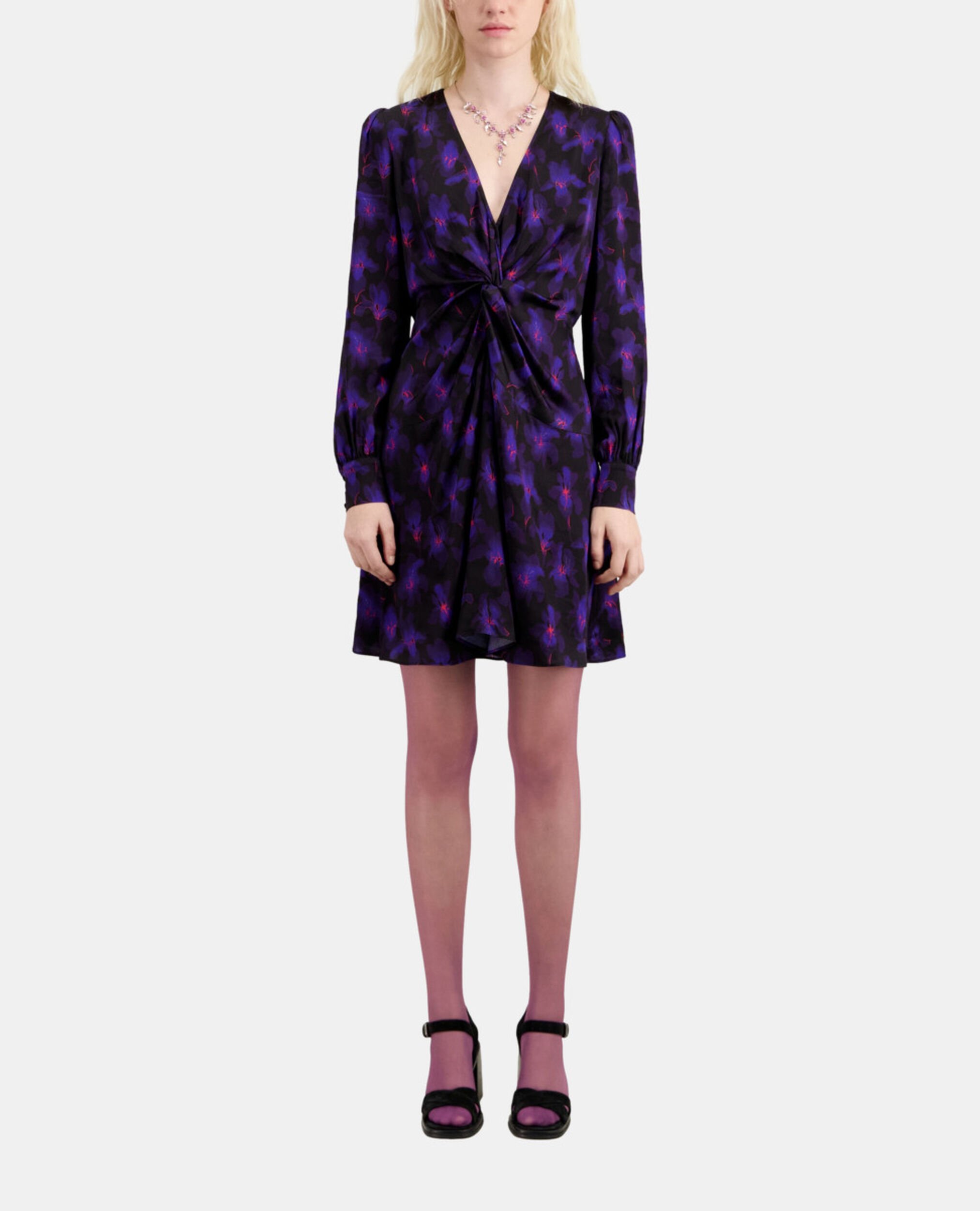Short printed dress with draping, BLACK /LIGHT PINK / BLUE, hi-res image number null