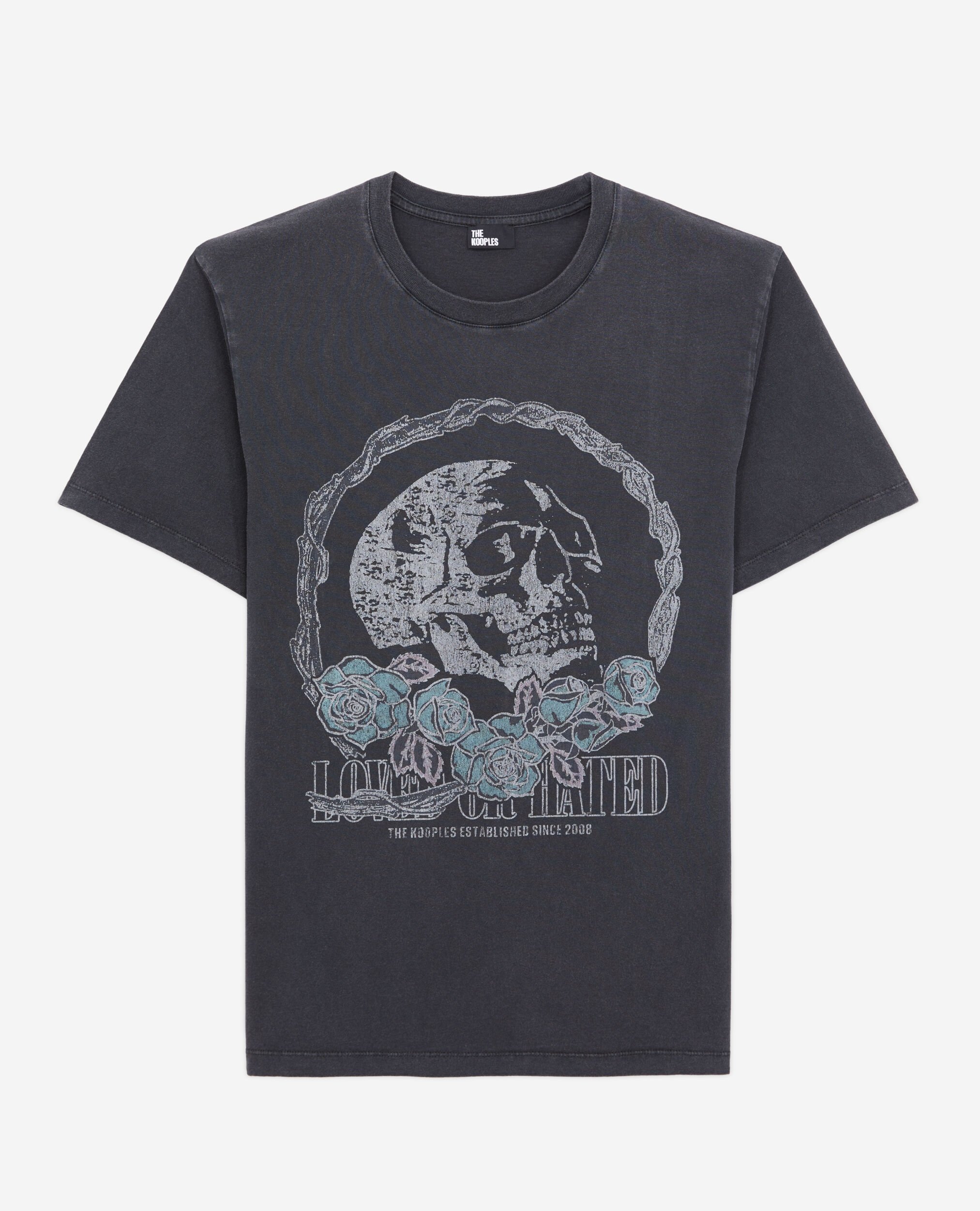 Schwarzes T-Shirt mit Vintage-Skull-Siebdruck, BLACK WASHED, hi-res image number null