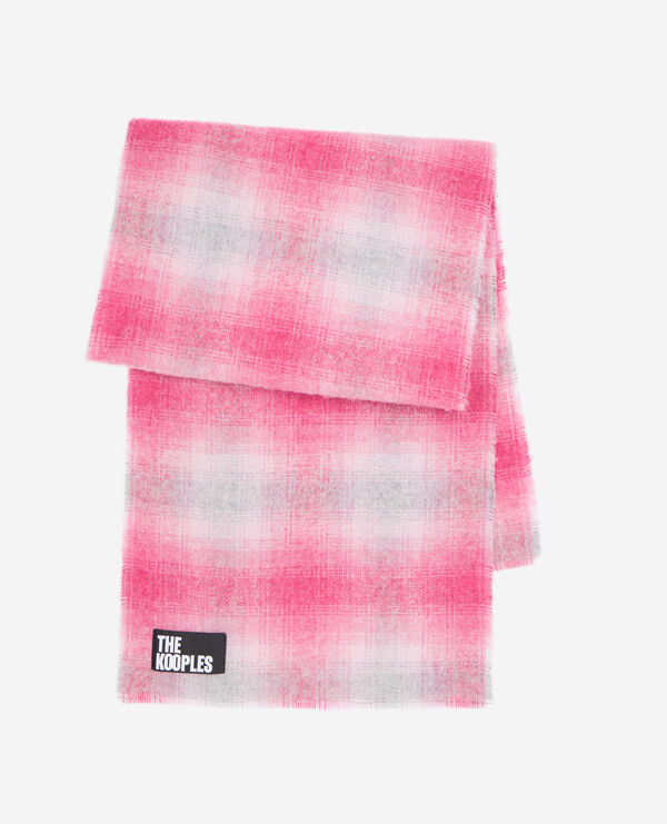 pink checked wool-blend scarf