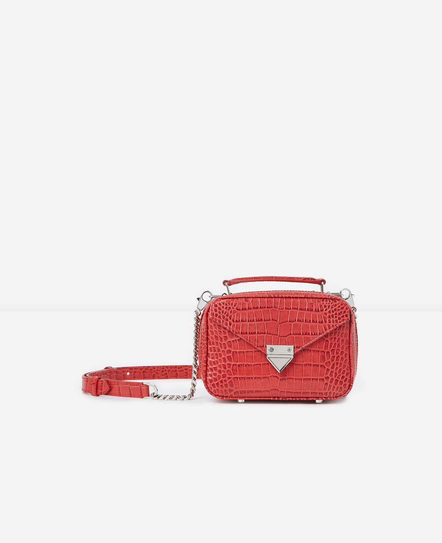 mini red barbara bag in croco leather