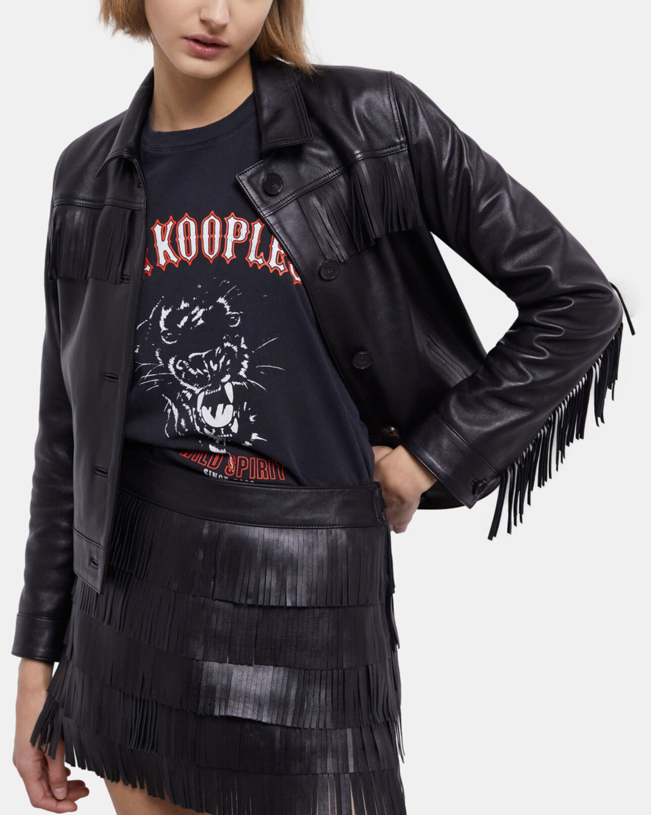 The Kooples WOMEN BLACK black leather jacket
