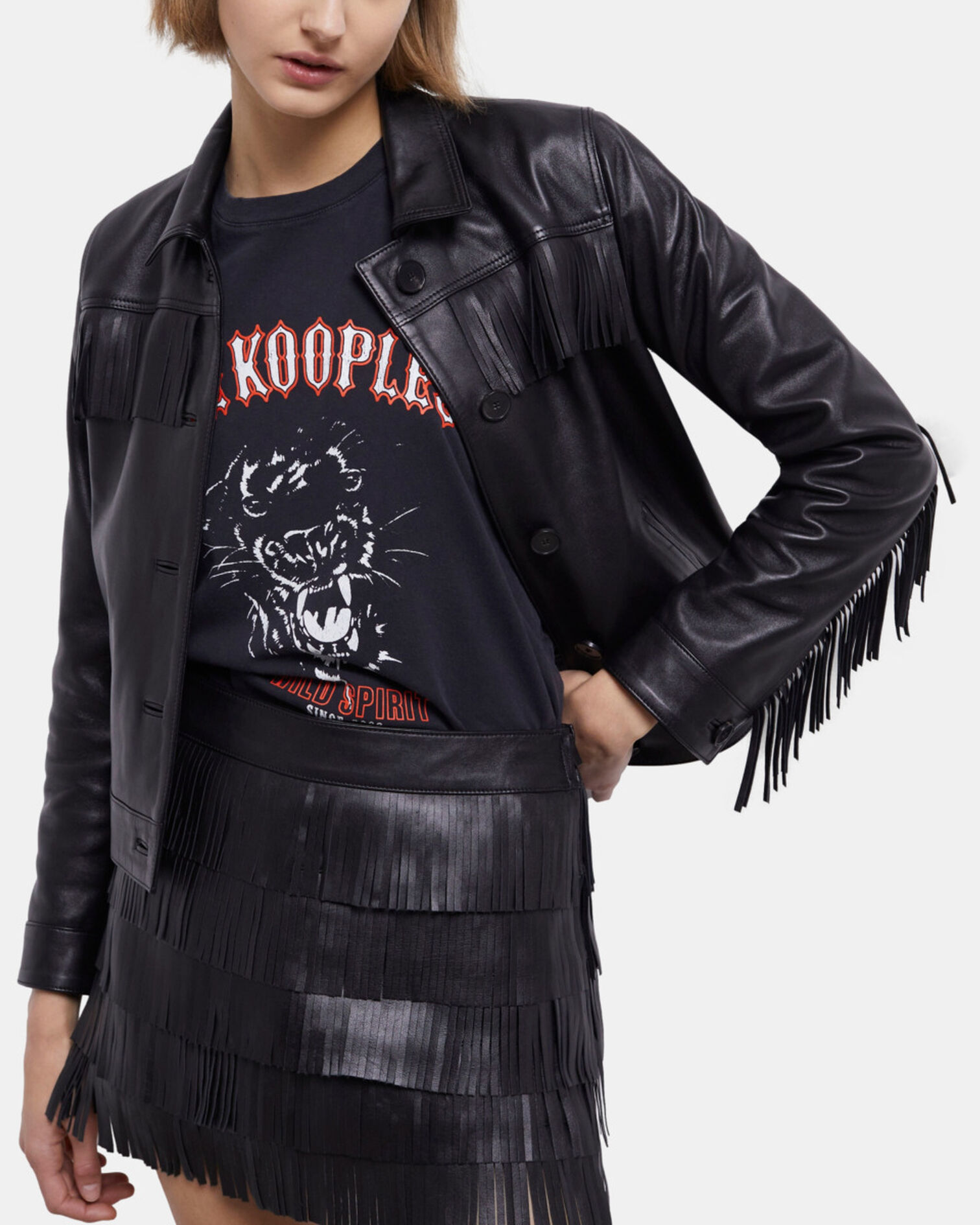 Black leather jacket, BLACK, hi-res image number null