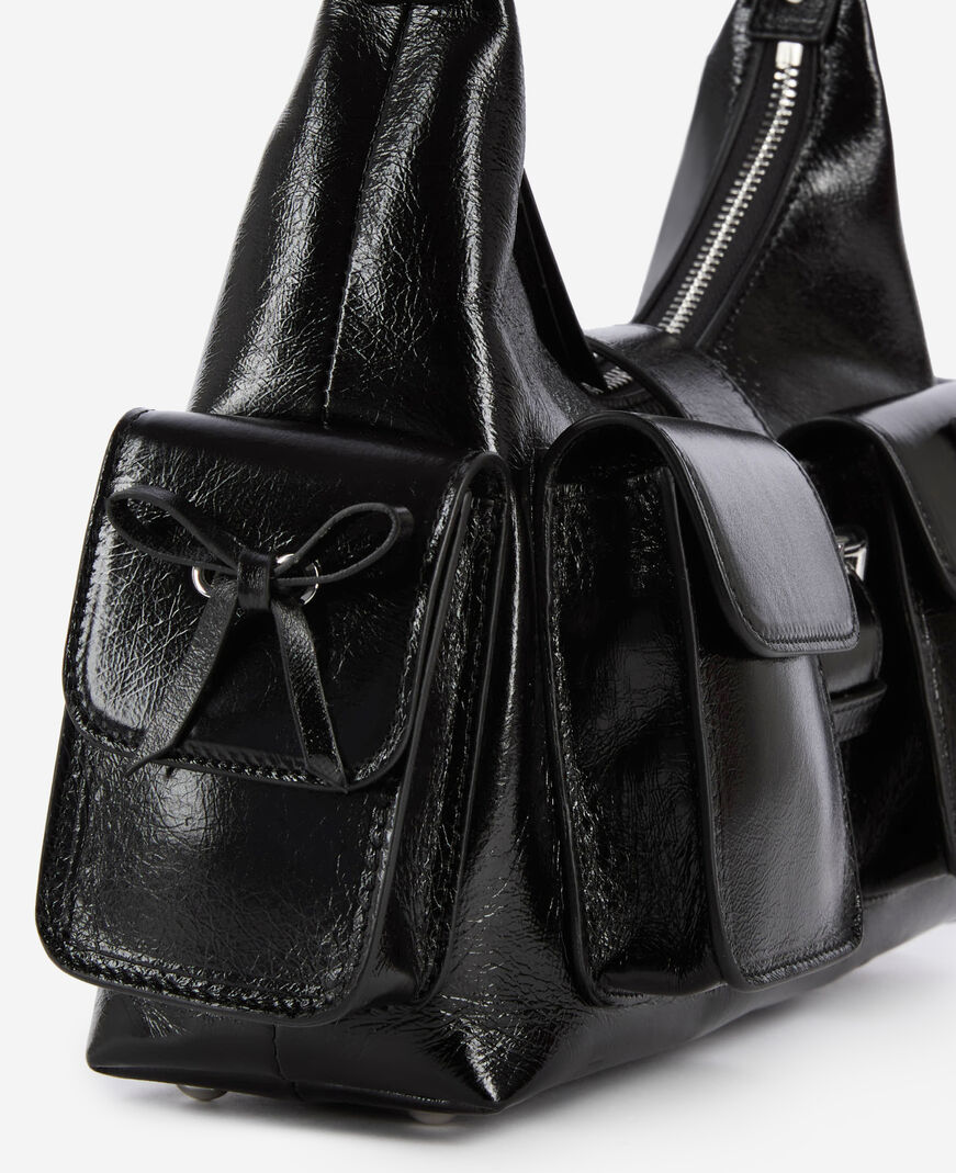 The Kooples FEMME BLACK sac amelia en cuir craquelé noir