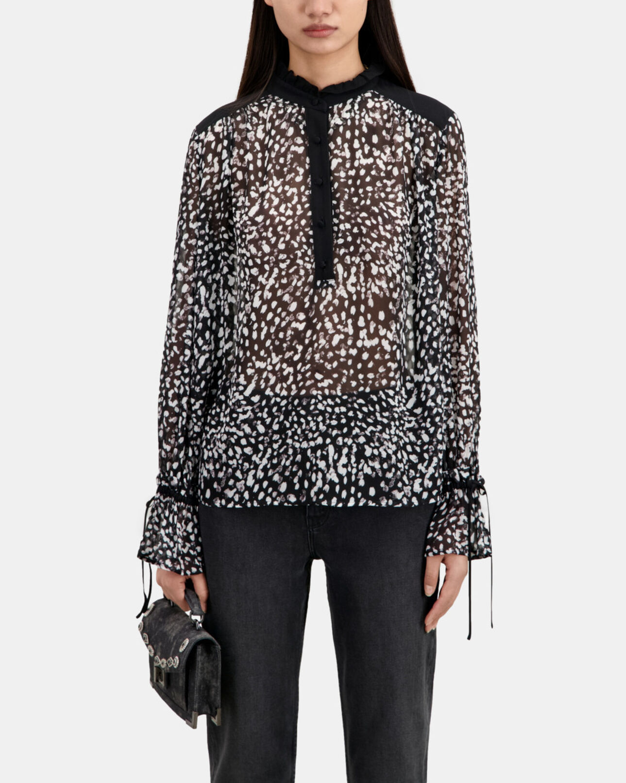 The Kooples WOMEN BLACK WHITE printed top with contrasting details