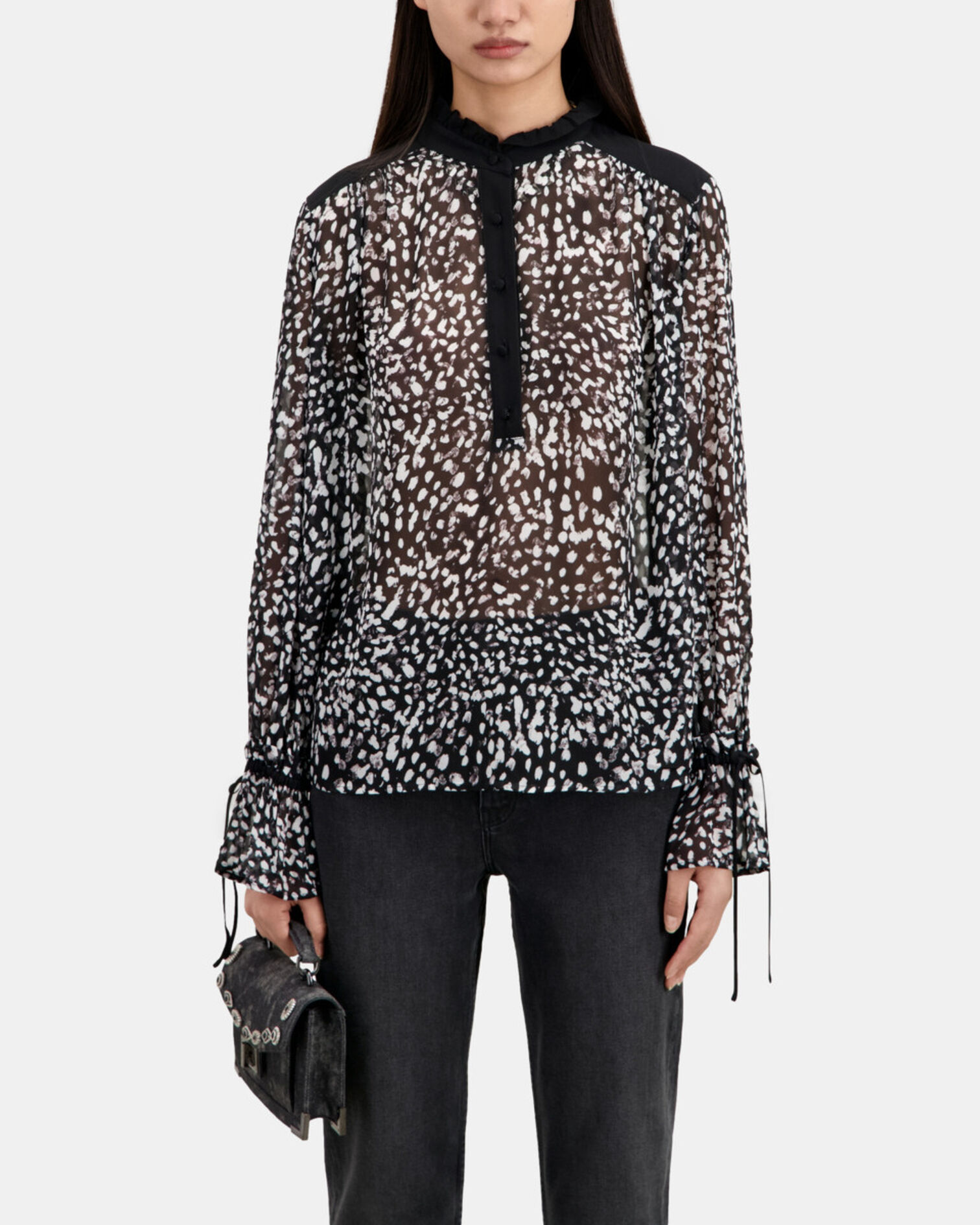 Printed top with contrasting details, BLACK WHITE, hi-res image number null