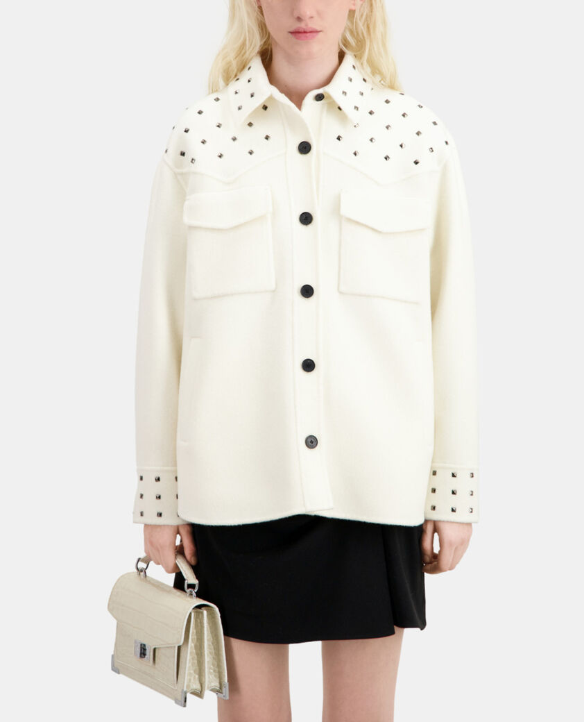 The Kooples WOMEN ECRU ecru wool-blend overshirt-style jacket with studs