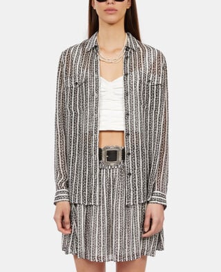 The Kooples FEMME BLACK WHITE chemise fleurie à rayures noire et banche