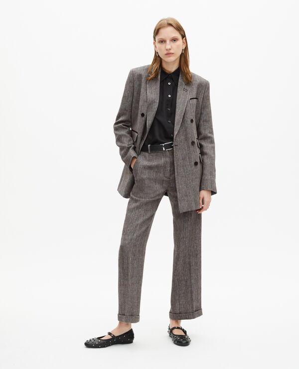 The Kooples WOMEN GREY grey wool and linen straight-leg tailored pants