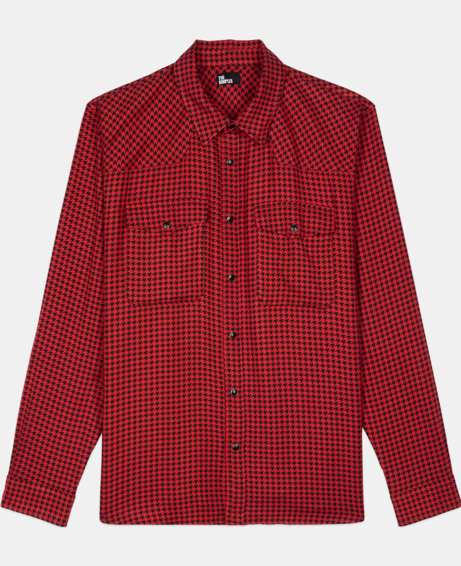 The Kooples HOMME BLACK - RED chemise pied de poule noir et rouge