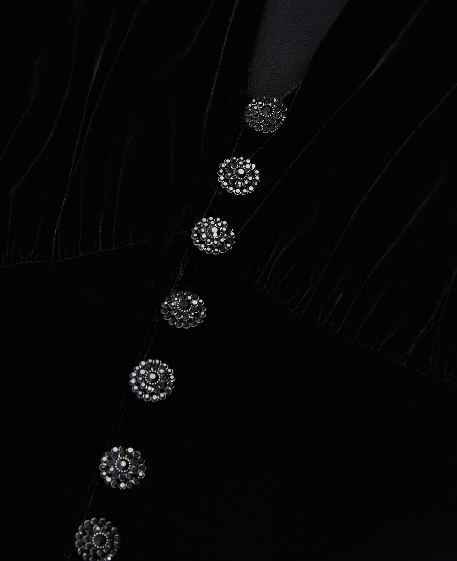 robe longue noire en velours avec boutonnage
