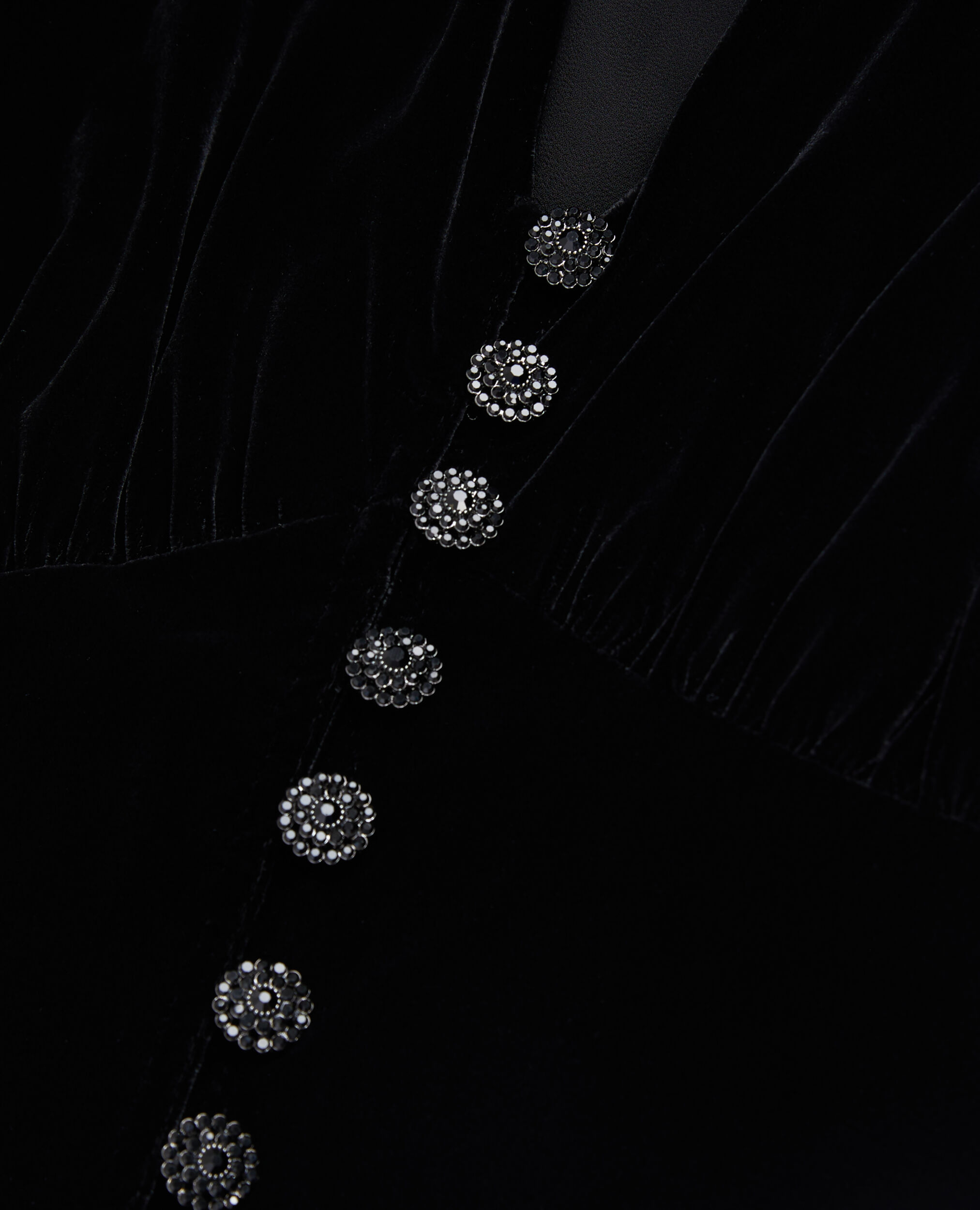 Robe longue noire en velours avec boutonnage, BLACK, hi-res image number null