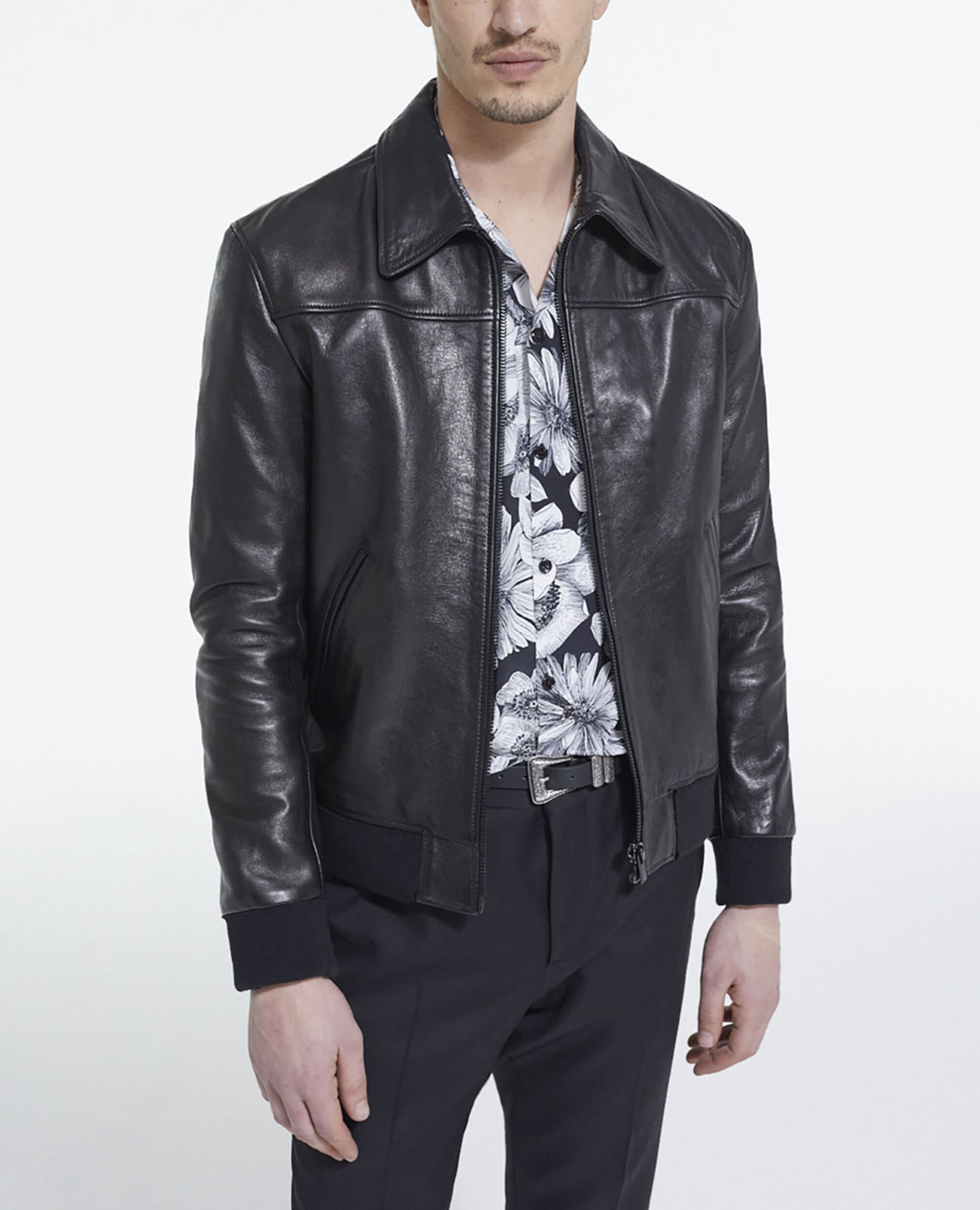 Blouson en cuir noir, BLACK, hi-res image number null