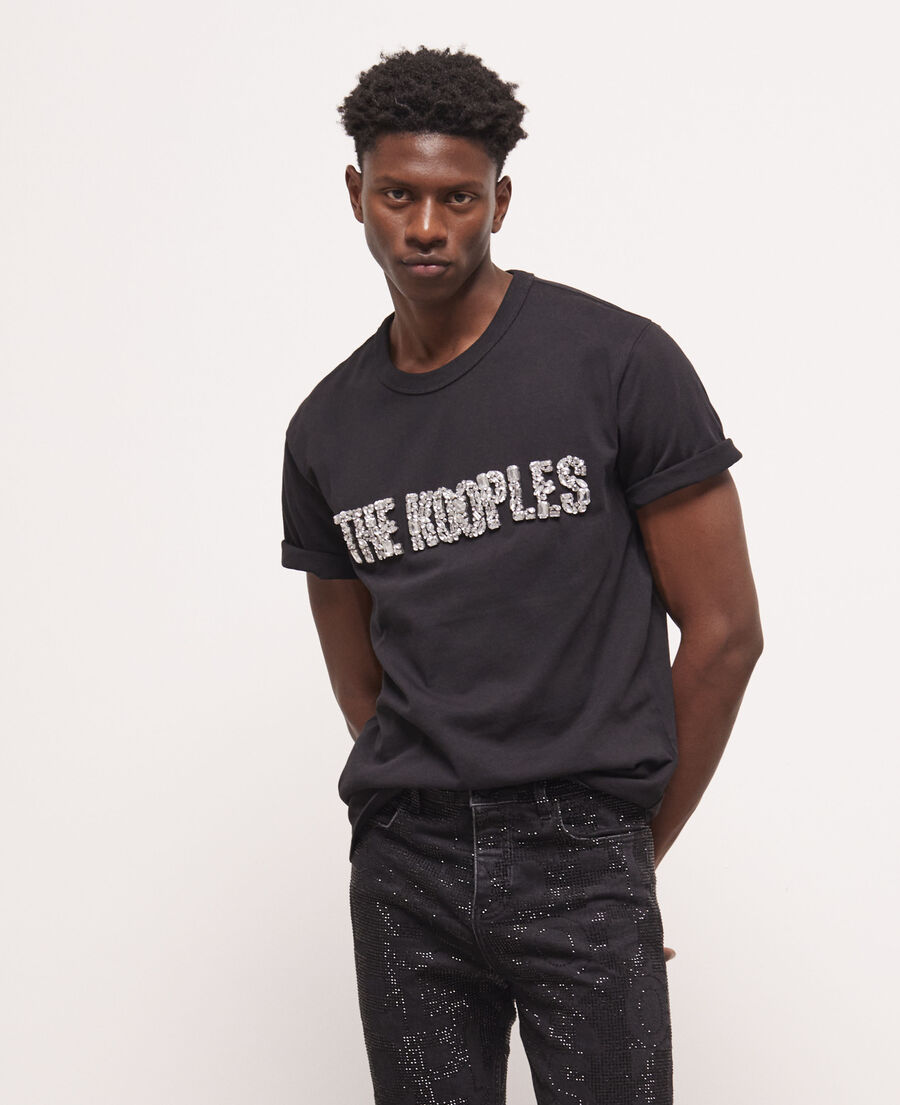 men's black logo t-shirt with rhinestones