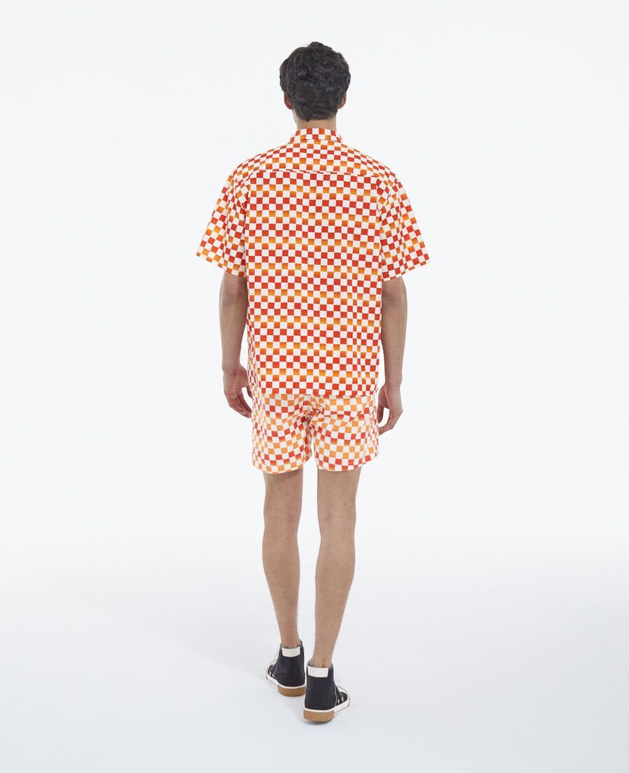 The Kooples HOMME ORANGE RED chemise coton à motif damier orange
