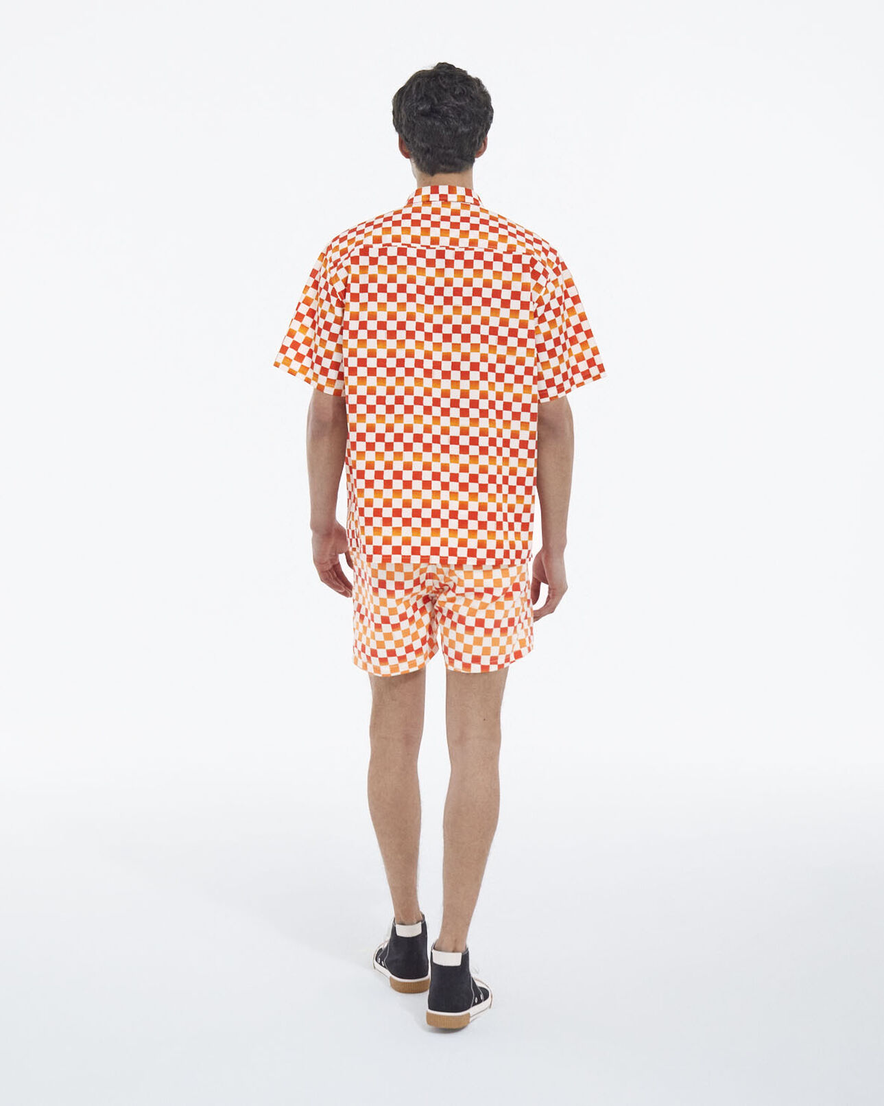 The Kooples HOMME ORANGE RED chemise coton à motif damier orange