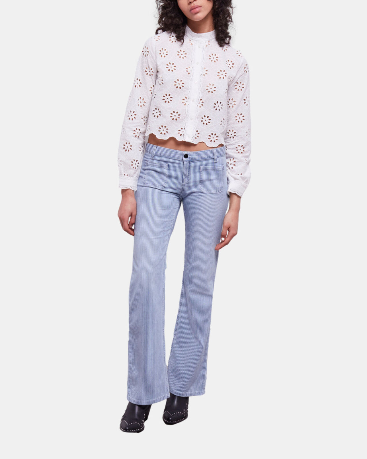 The Kooples WOMEN BLUE DENIM blue and white striped jeans