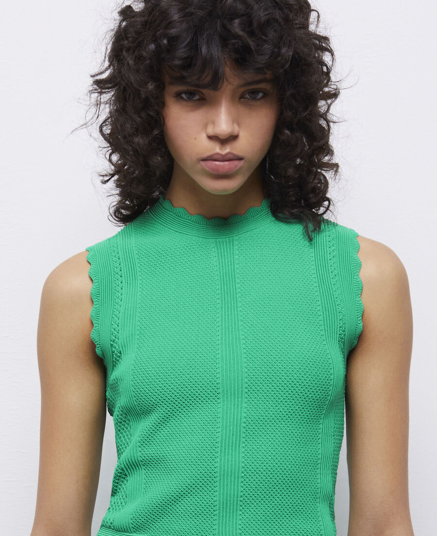 green short openwork knit top