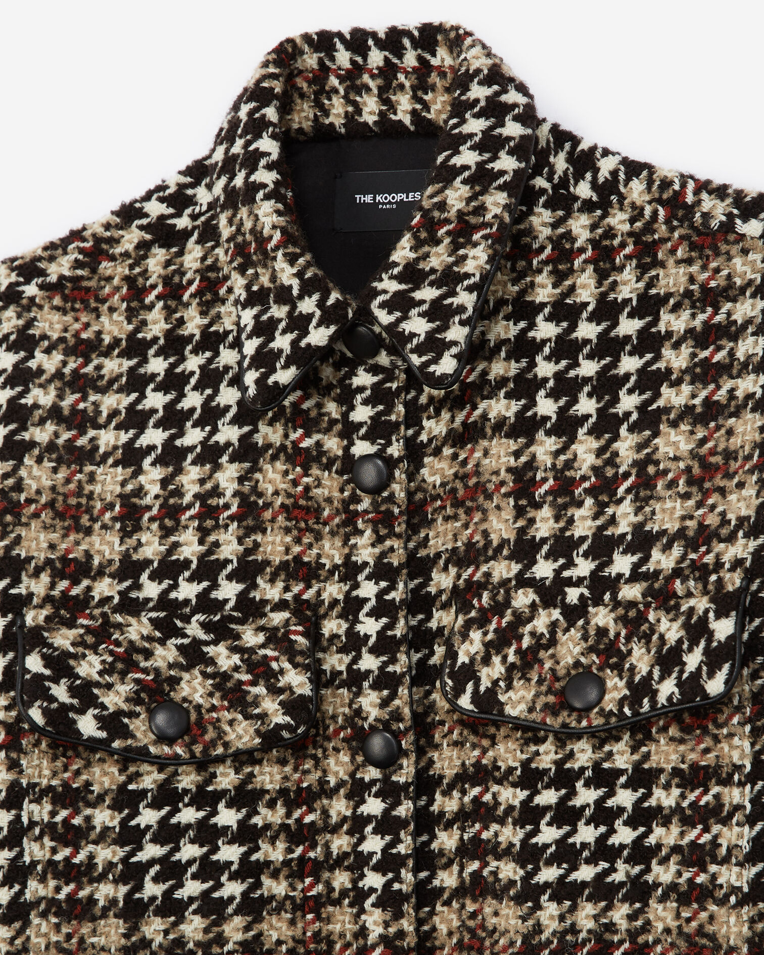 Oversized tweed houndstooth shirt jacket with leather detail, BLACK-ECRU, hi-res image number null