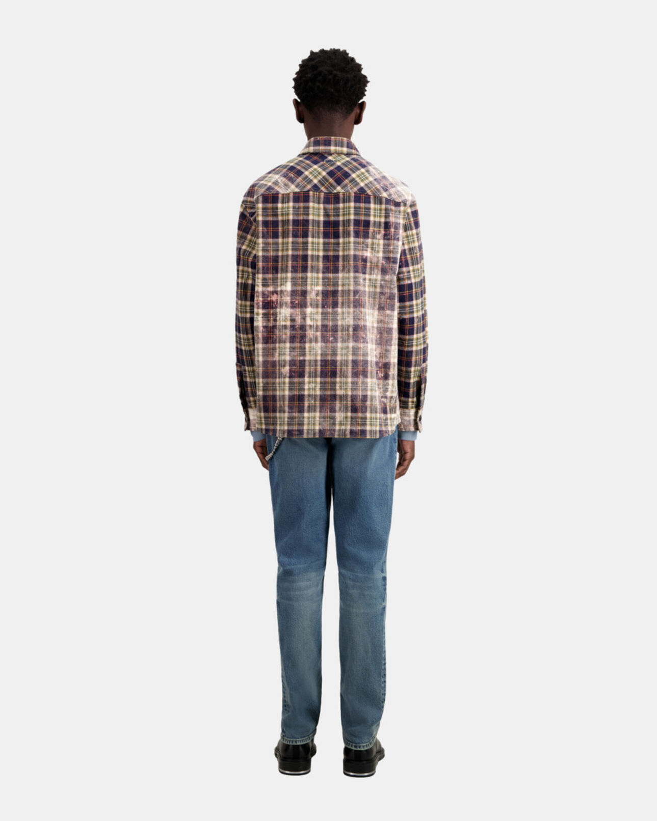 The Kooples HOMME MIDDLE GREY ECRU chemise à carreaux bleus et beige