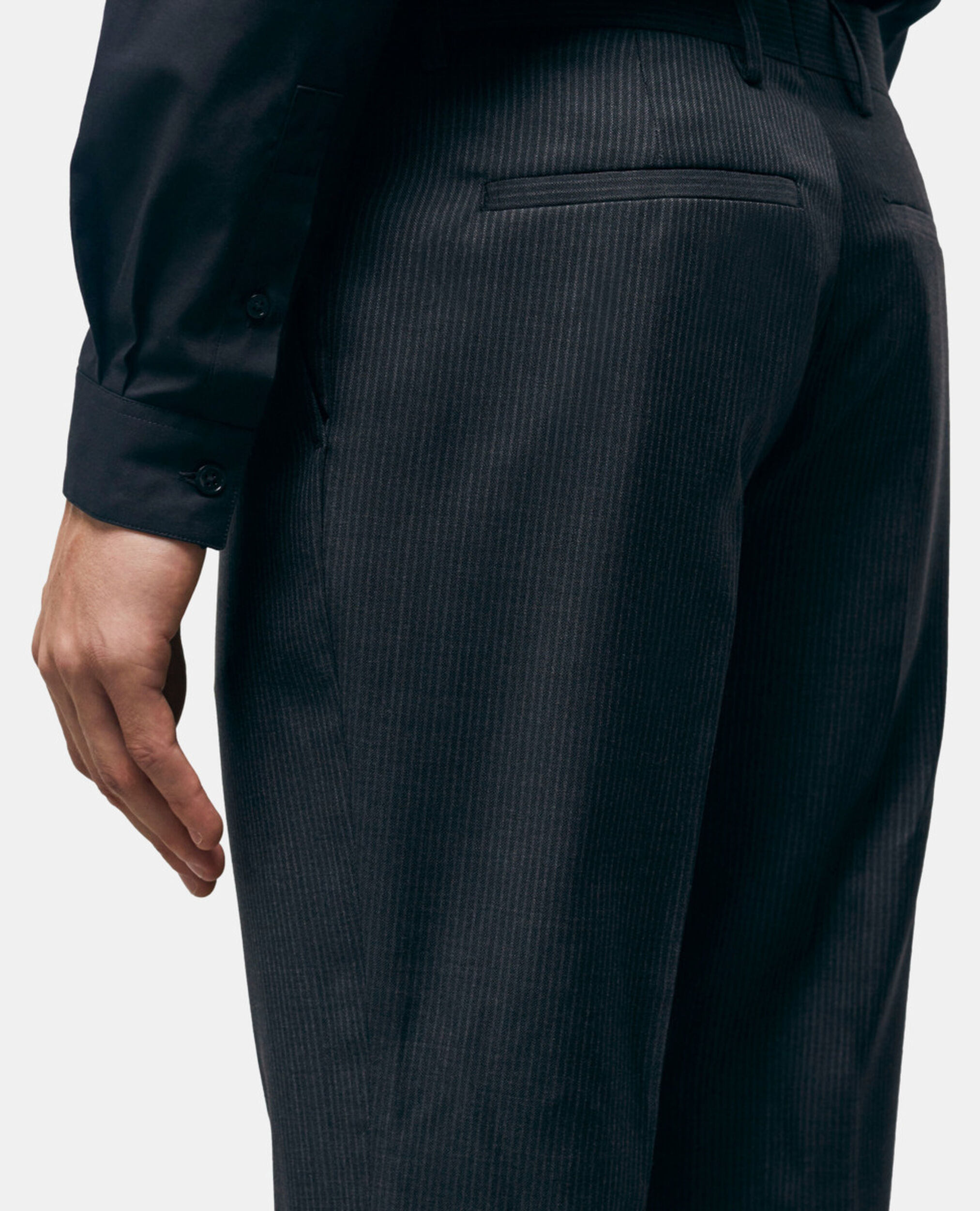Pantalon de costume en laine à rayures, BLACK GREY, hi-res image number null