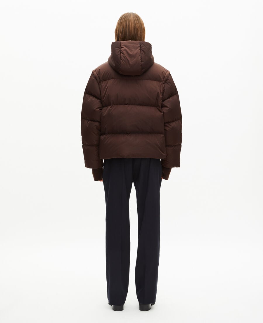 The Kooples WOMEN CHOCOLATE brown down jacket with removable sleeves
